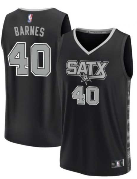 Mens San Antonio Spurs #40 Harrison Barnes Black Statement Edition Stitched Jersey Dzhi